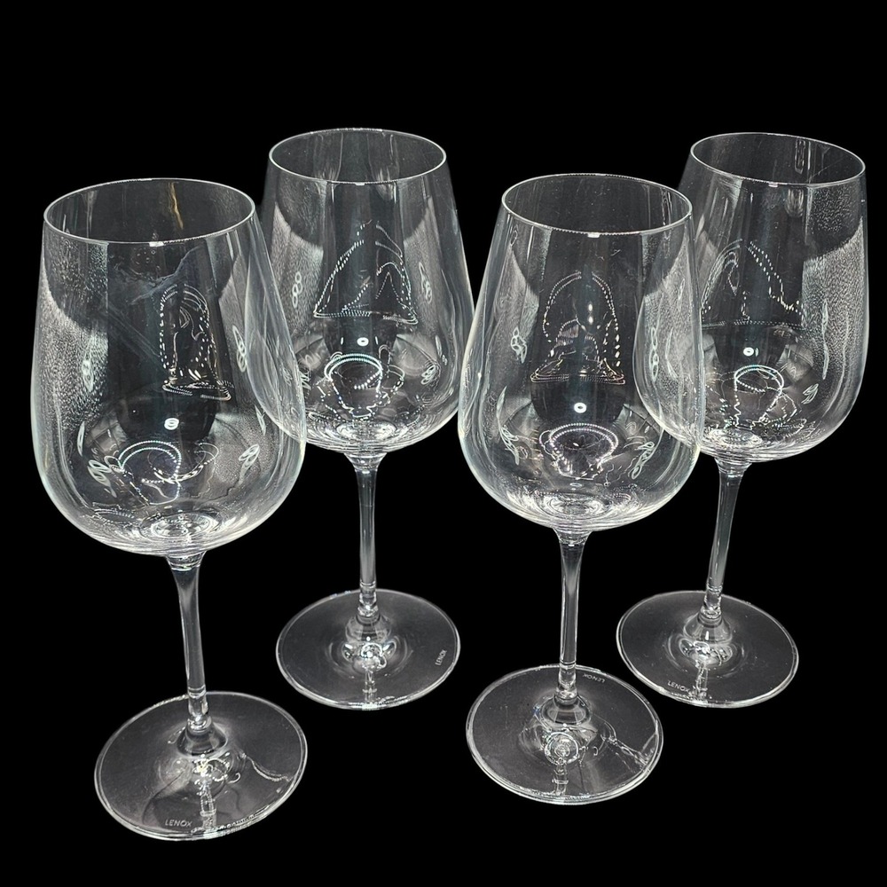 Lenox Crystal Wine Glasses Set of 4 Clear Stemmed Goblets 9" Elegant Gift